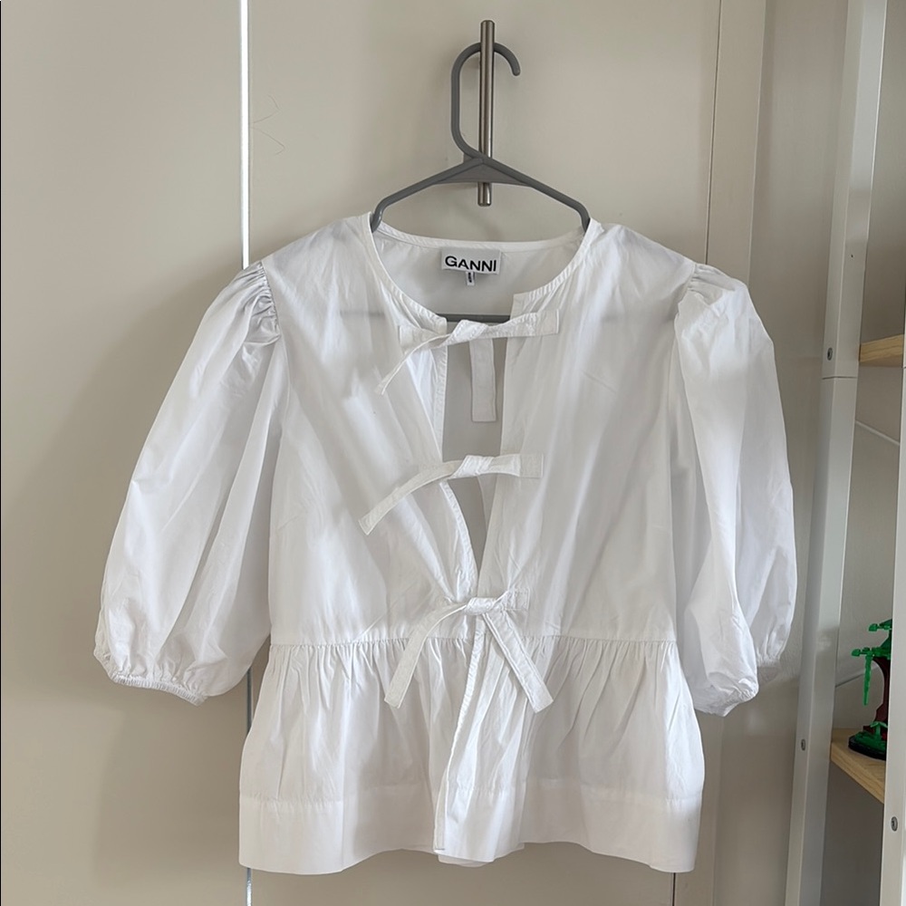 Ganni White Bow Detail Blouse